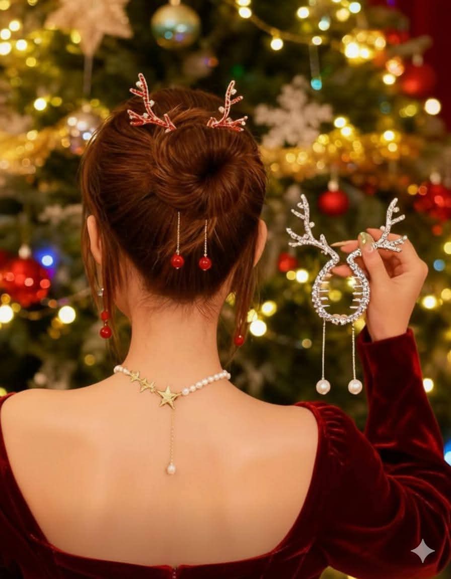1pc Christmas Deer Antler Hair Claw Clip, High Ponytail Bun Holder, Elegant Hair Accessory, Hair Slide, Hair Barrettes, Hair Accerssories