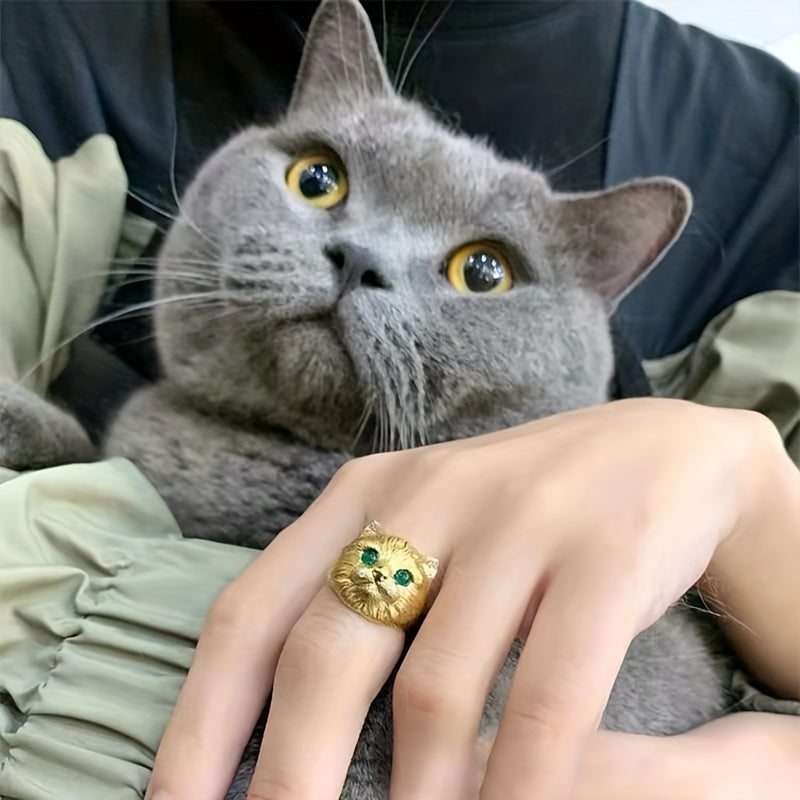 Hofar Cat Ring for Women, Crystal Opening Adjustable Ring, Fashion Rhinestones Jewelry Gifts for Girls Friend Family Lover, Adjustable, Non-Precious Metal, No Gemstone