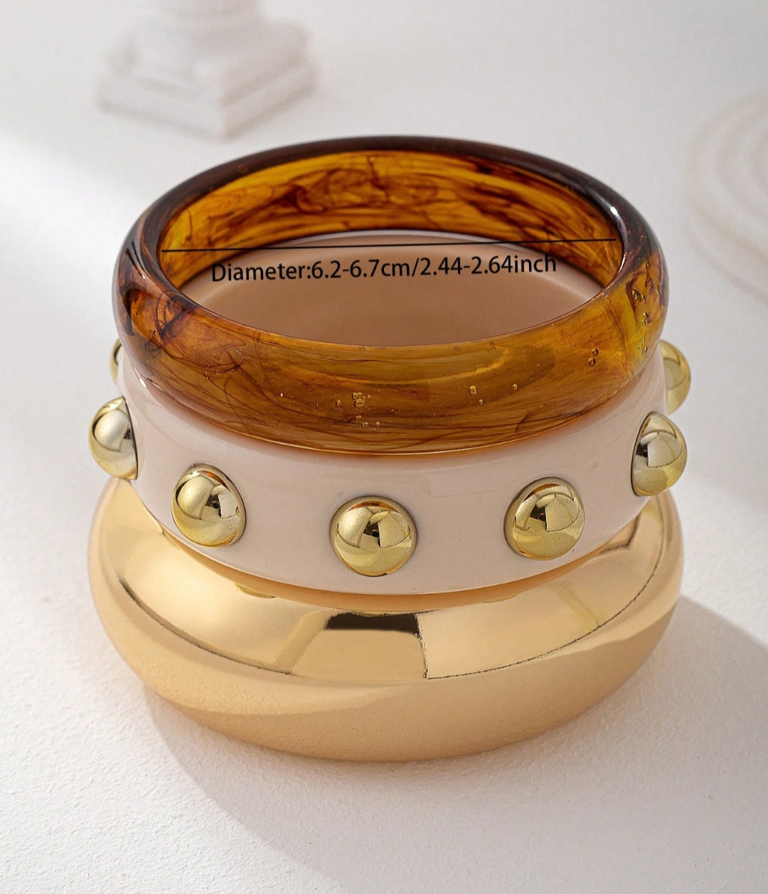 3 Pcs Women Stacked Chunky Resin Cuff Bangles Set