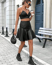 PU Elegant Fitted Mini Skirt