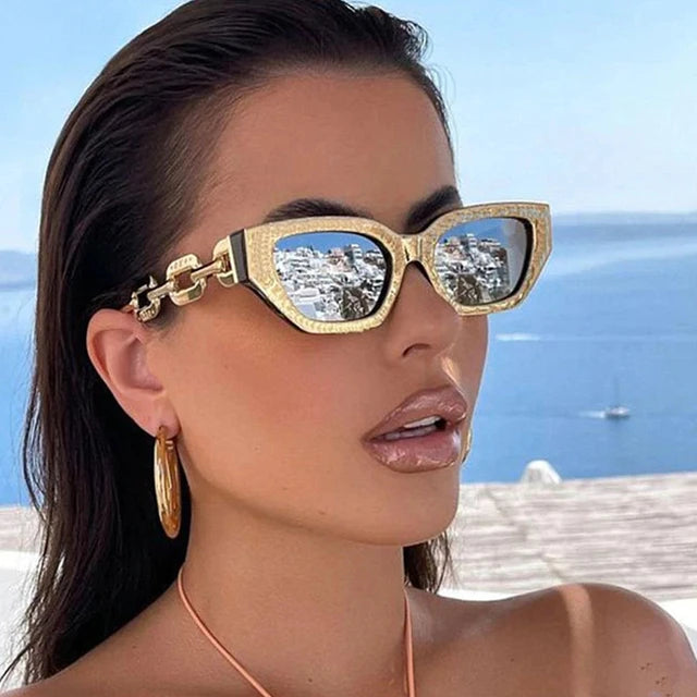 Classic Cat Eye Sunglasses for Men and Women with Small Metal Chain