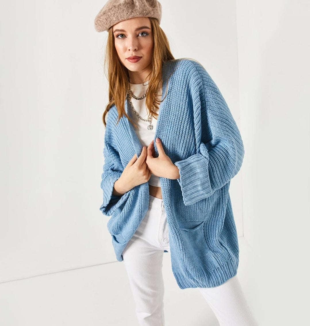 Trendyol Women’s Baby Blue Thessaloniki Knitted Cardigan With Pockets Double Sleeve