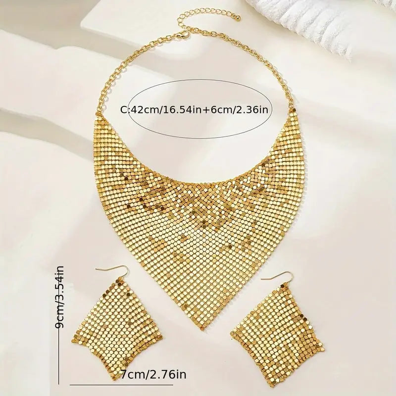 SHEIN NAIZHU 3pcs/Set Fashionable Women’s Exaggerated Leopard Print Metal Texture Necklace & Earrings Set