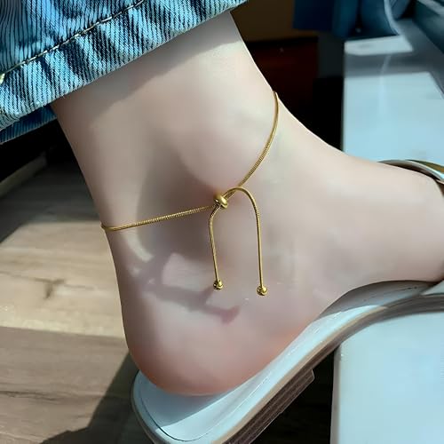 Stainless Steel Snake Chain Anklet, Adjustable, Gold and Silver Color, Beach Jewelry for Women and Girls