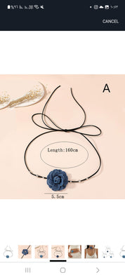 haiaxx Gothic Jean Flower Pendant Necklace with Pendant for Women Girl Adjustable Rope Collar Chain Jewelry Gift, Fabric