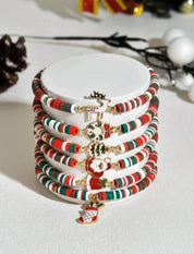 6pcs/Set Reindeer, Santa Claus, Christmas Tree Soft Ceramic Decorative Bracelet