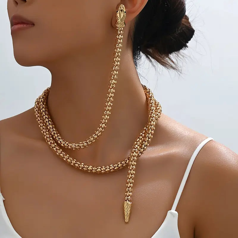 Gold Snack necklace and earring