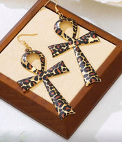 Leopard ankh earrings