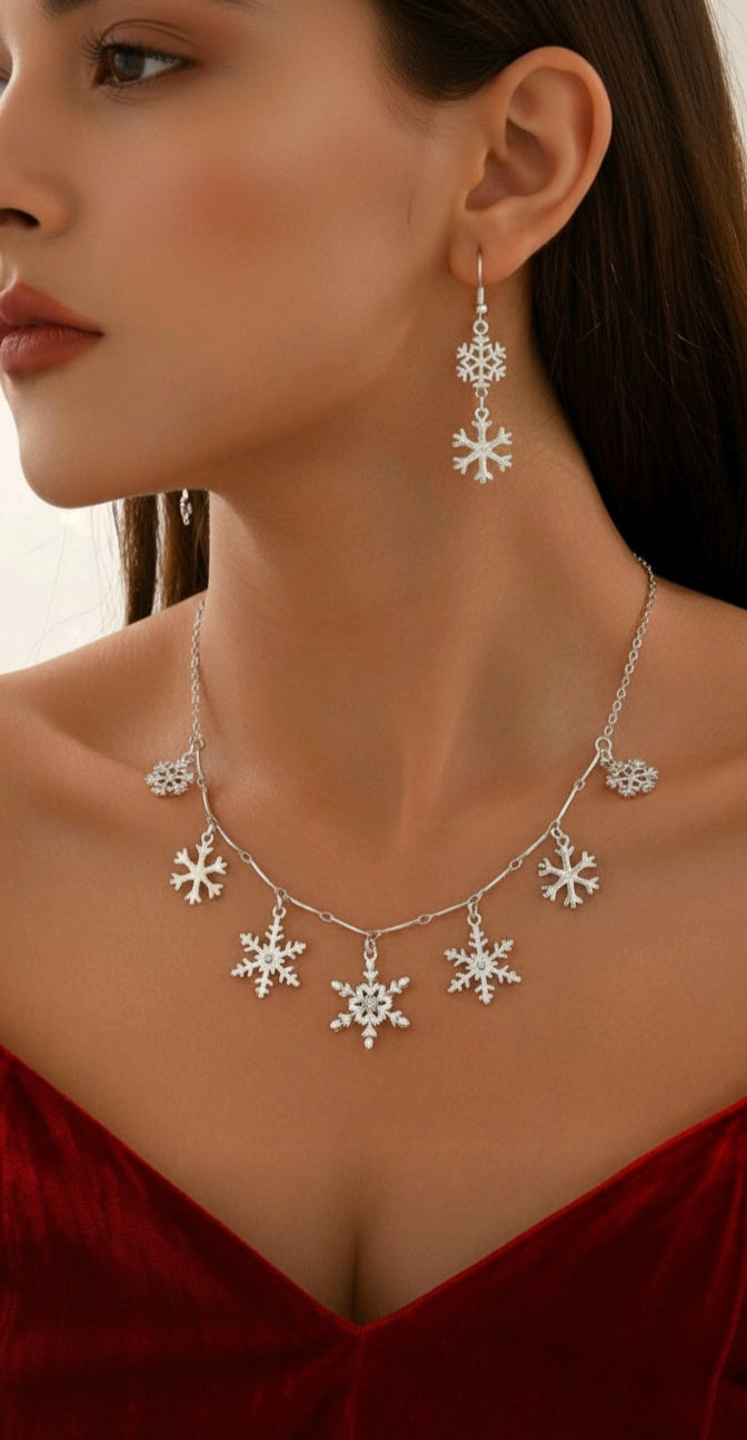 2pcs/Set New Creative Versatile Multi-Pendant Snowflake Earrings & Necklace Set, Elegant Minimalist For Christmas Party Gift, Autumn/Winter