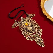 Retro Lace Necklace with Irregular Gemstone Inlays