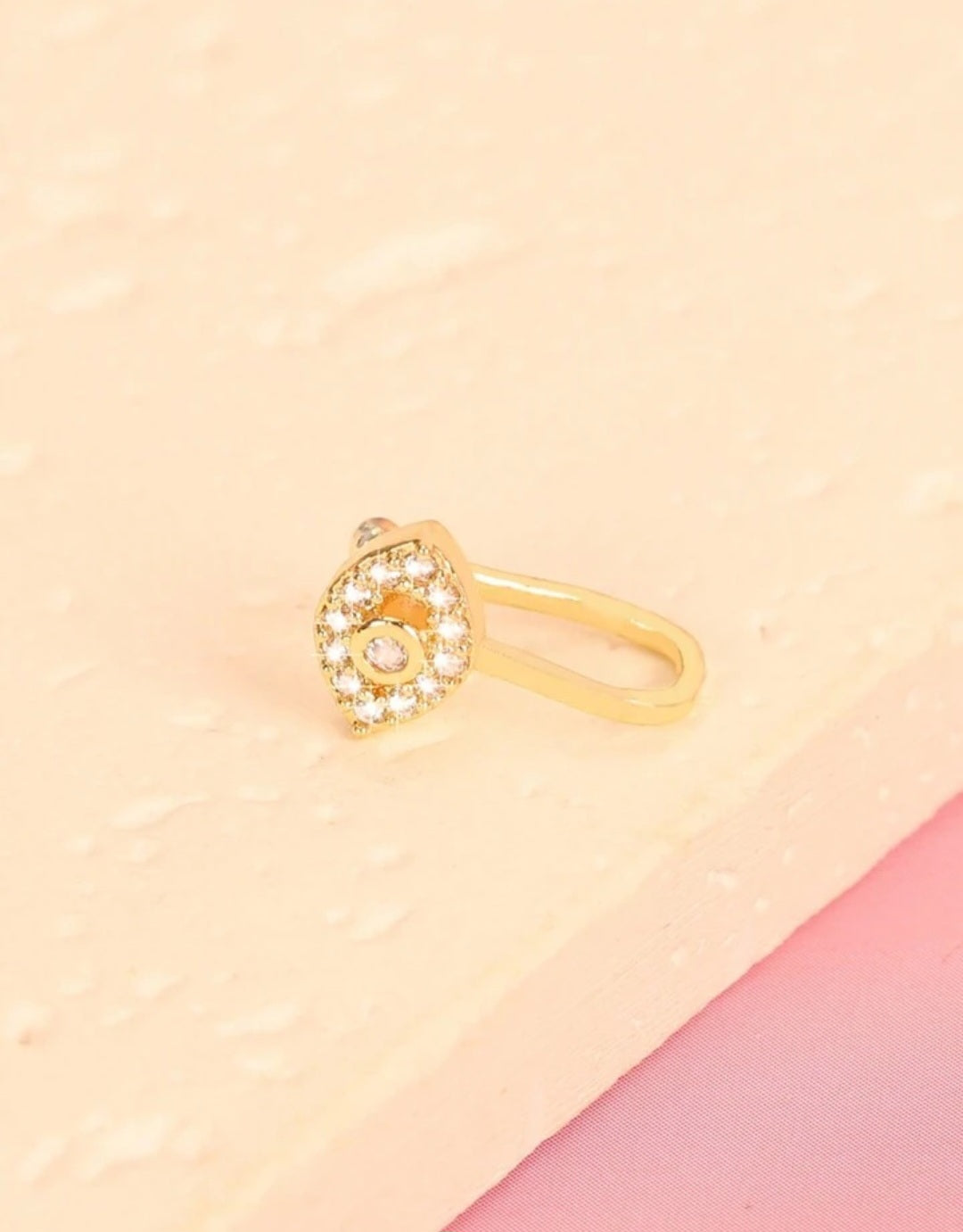 U-Shaped Micro-Integrated Fake Nose Ring, Eye Design in Gold, Non-Piercing Nose Clip Nose Stud