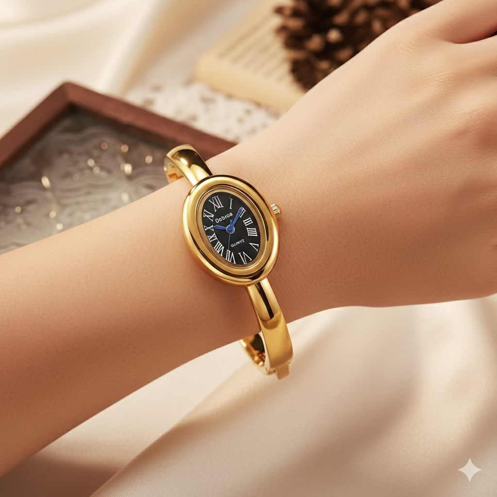 Sunlifex Luxury Gold Bracelet Quartz Watch for Women – Elegant Roman Dial Double Watch