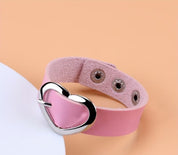 8.5" Leather Heart Red Bracelet Stackable Adjustable Snap