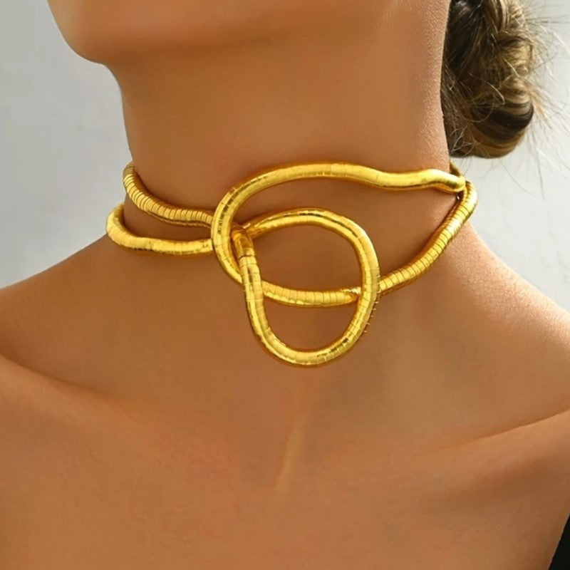 Wine-colored geometric curved long chain necklace for women, multi-layered, unique design, party jewelry gifts