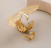 2pcs/Set Phoenix Charm Exaggerated Personalized Cuff Bracelet & Ring Set, European & American Style