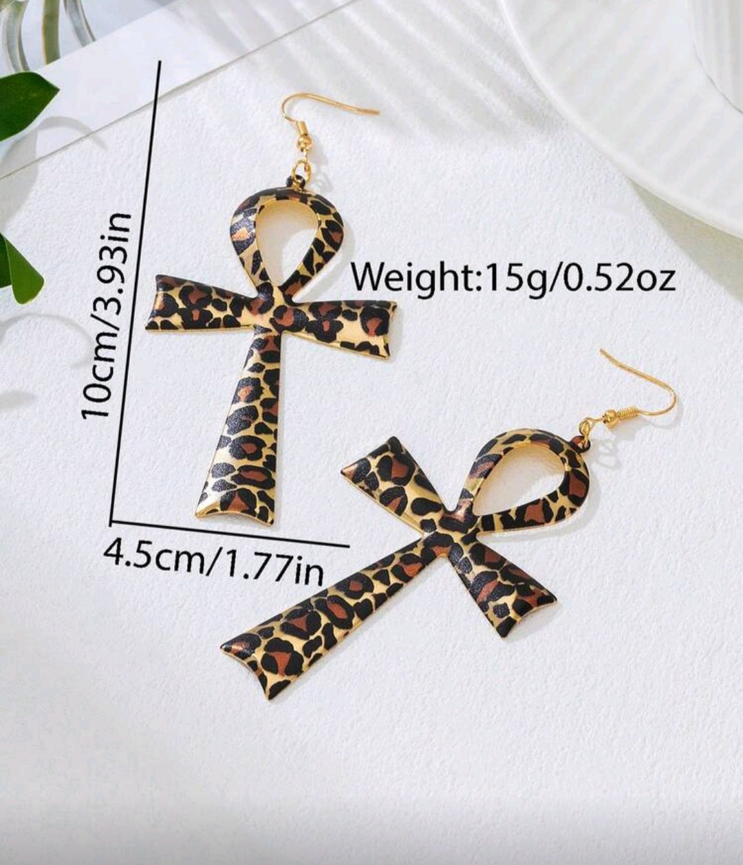 Leopard ankh earrings