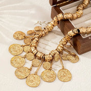 Gold  irregular uneven coin choker necklace, vintage chunky Franco statement clavicle chain for women’s jewelry