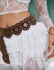 Hershine 1pc Bohemian Style Women's Simple And Fashionable Multifunctional Belt, A Patchwork Belt Decorated With Wasteland Style Hearts, Made Of PU Leather With Surface Flocking, Rivet Decoration Retro Belt Dress Accessories American Style Belt, Punk Styl