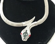 SHEIN women's snake-shaped necklace with rhinestone beads – silver color – elegant party jewelry.