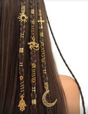 27PCS Gold Hair Jewelry for Braids Loc Jewelry Cross Braid Clips Multi Style Loc Dreadlock Beads Sprial Hair Decoration Metal Hair Cuffs Rings Braid Accessories for Women and Mens