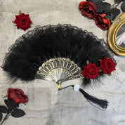 Flamingo Red Rose Hand Fan – Elegant Romantic Women's Fan