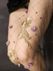 Fishnet Tights with Floral Pattern