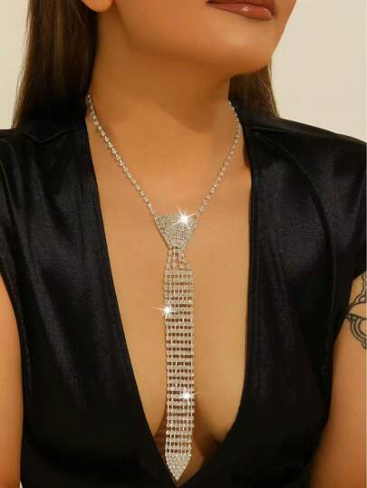 1pc Rhinestone Decorated Arrow Shaped Fashion Tie For Wedding Dress