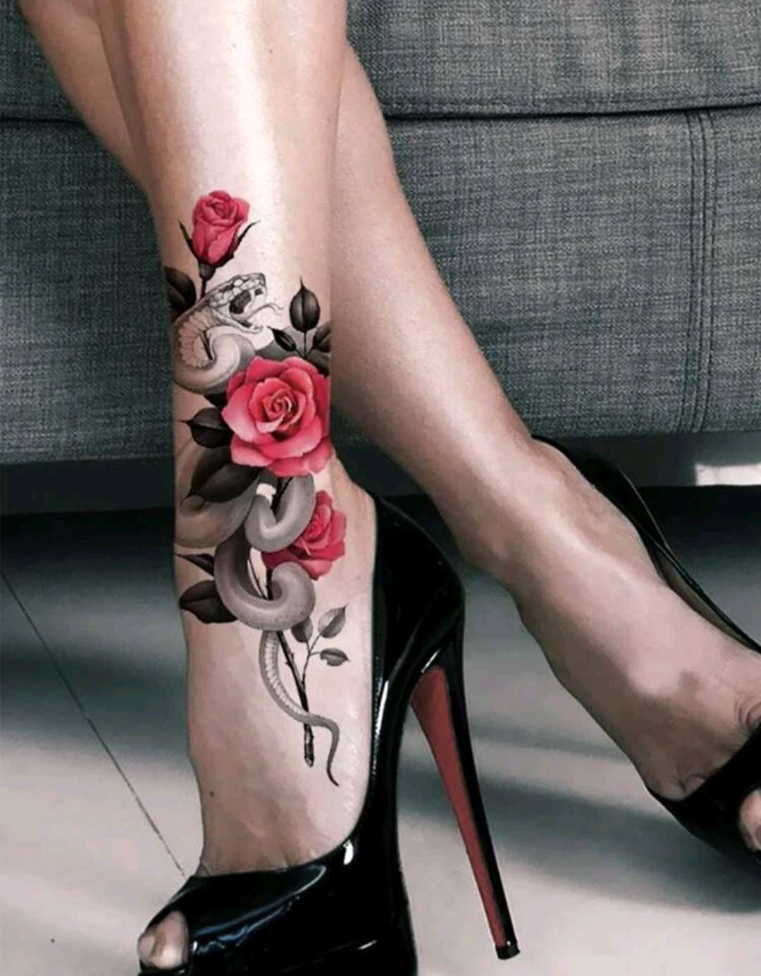 Tattoo Sticker, 1pc Flower & Snake Pattern Disposable Tattoo for Women, Rose Flower Adult Tattoo Decals, Realistic Fake Tattoo for Women and Girls