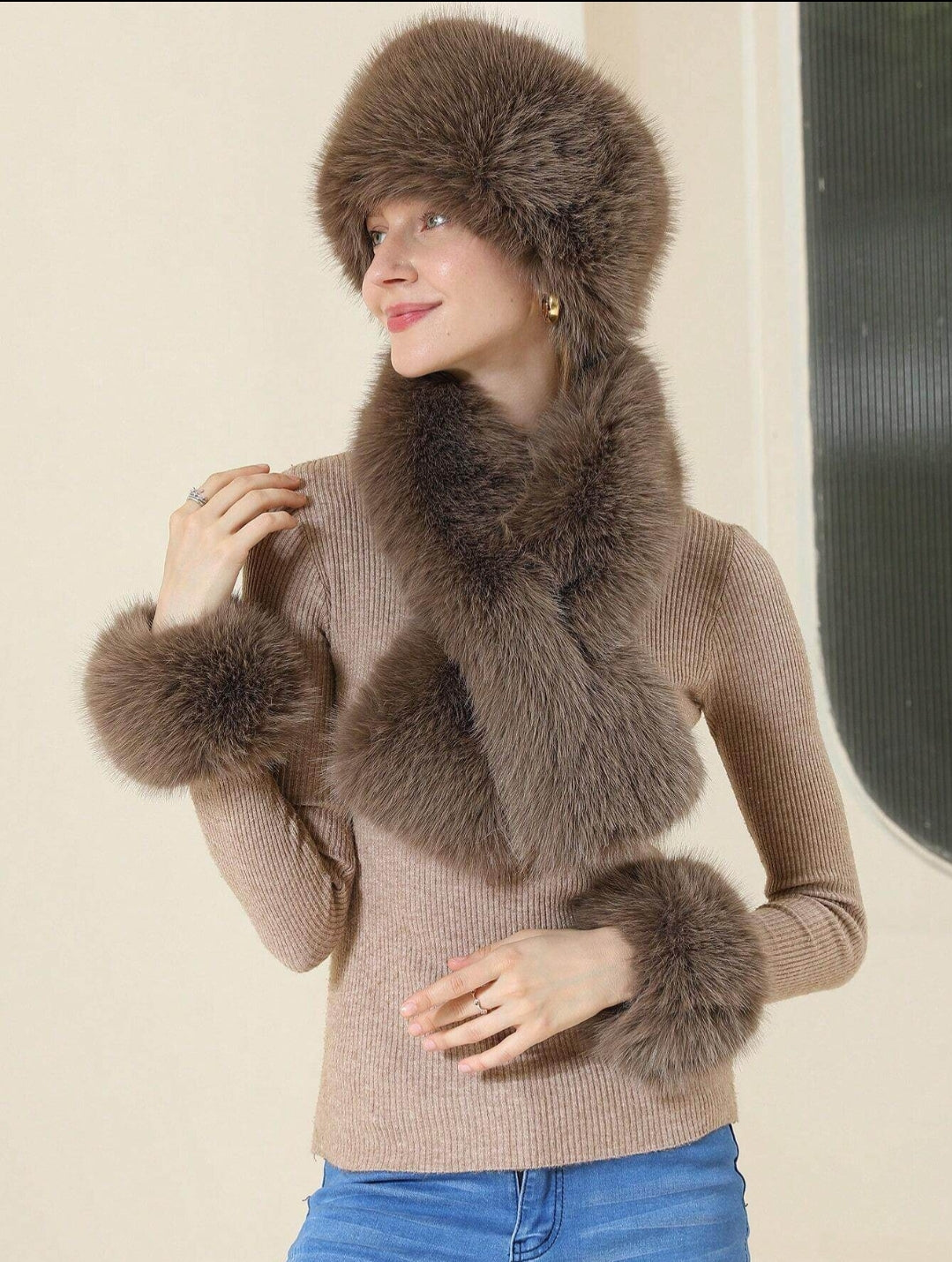 Winter Chic Scarf Cuffs Headband Set BY SHEIN