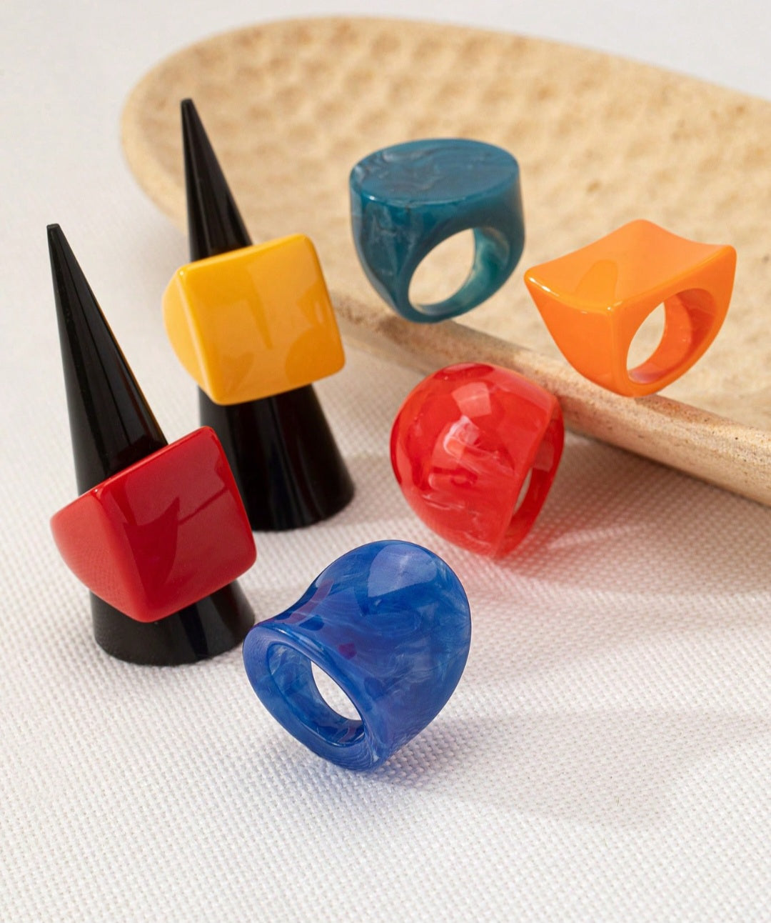 6pcs Set Vintage Exaggerated Acrylic Rings