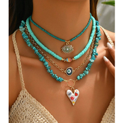 SHEIN 4pcs/Set Turquoise Ceramic Bead Choker Necklace
