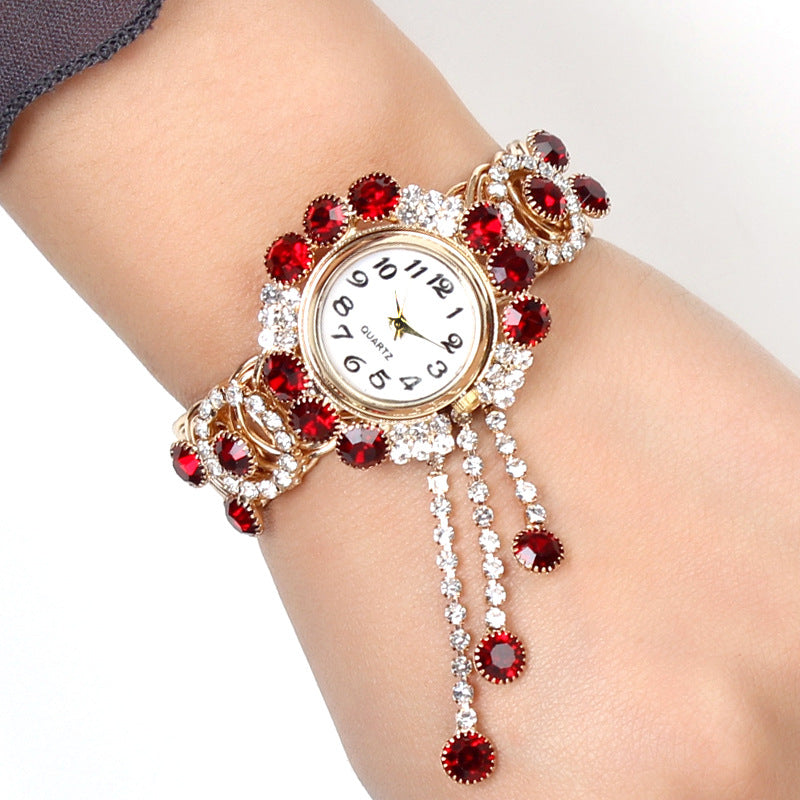 CdyBox Women’s Quartz Watch and Ring Set – Alloy Steel Tassel Bracelet, Fashionable Ladies Bangle Wristwatch with Matching Ring