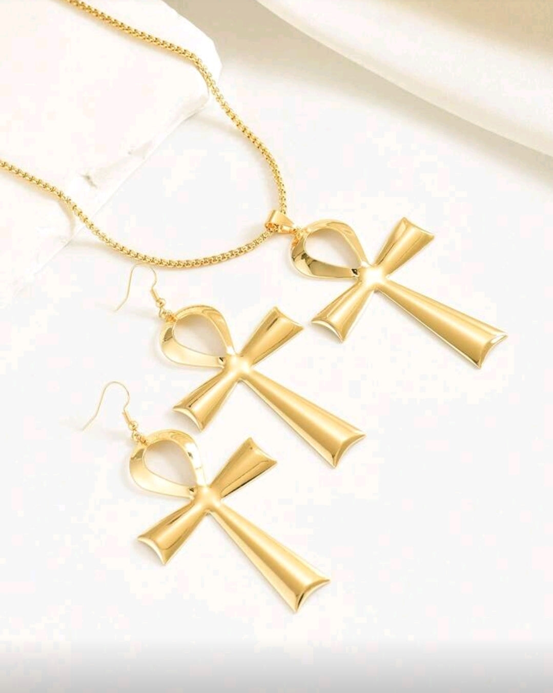 1 Set Fashion Minimalist Creative Ancient Egypt Ankh Cross Pendant Necklace & Earrings, Suitable For Women's Daily Wear