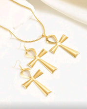 1 Set Fashion Minimalist Creative Ancient Egypt Ankh Cross Pendant Necklace & Earrings, Suitable For Women's Daily Wear