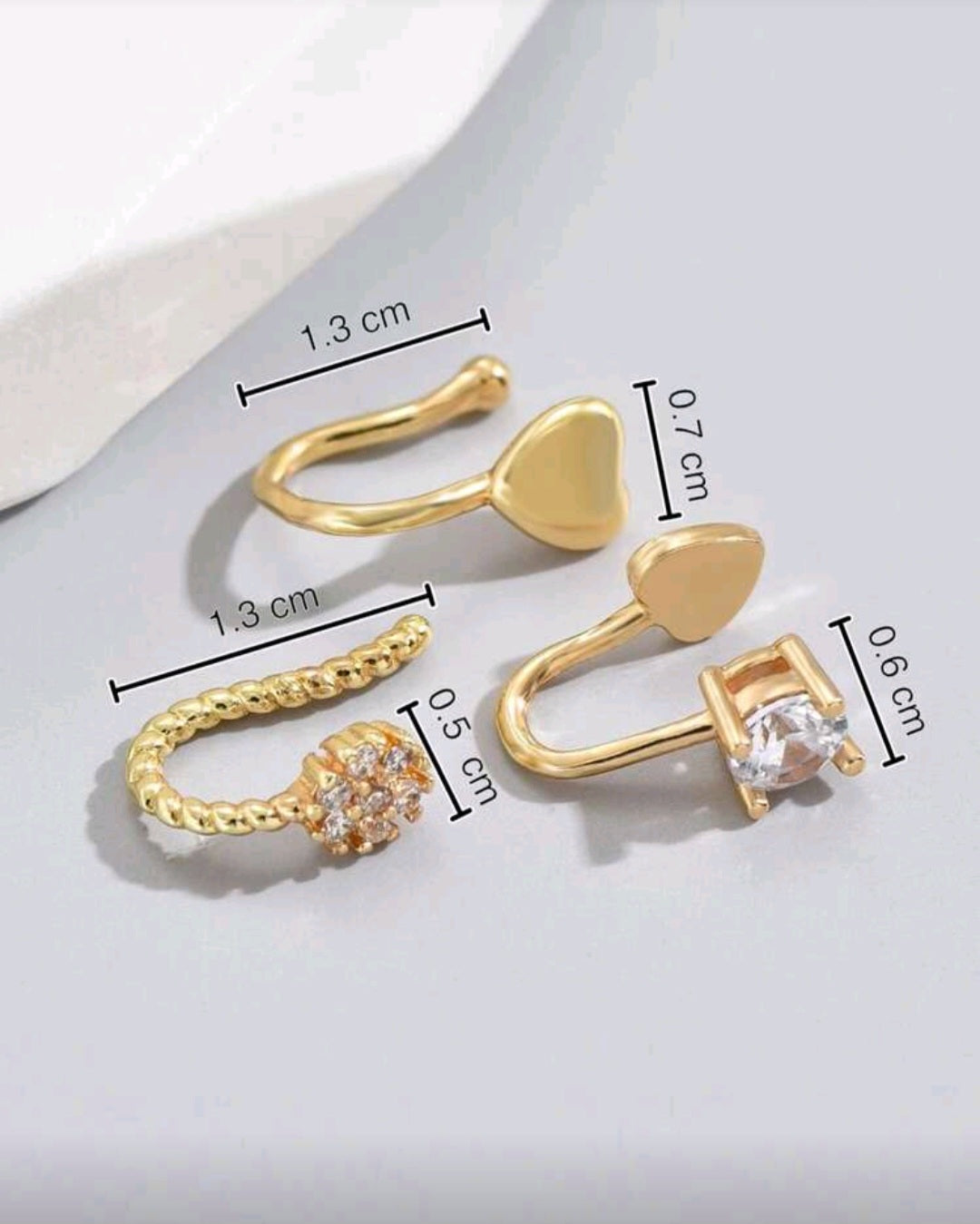 3pcs/Set Heart & Cubic Zirconia Decor Nose Cuff Unisex Fashion Punk Body Piercing Jewelry Valentines,Mom,Mother,Mother's Day,Gift