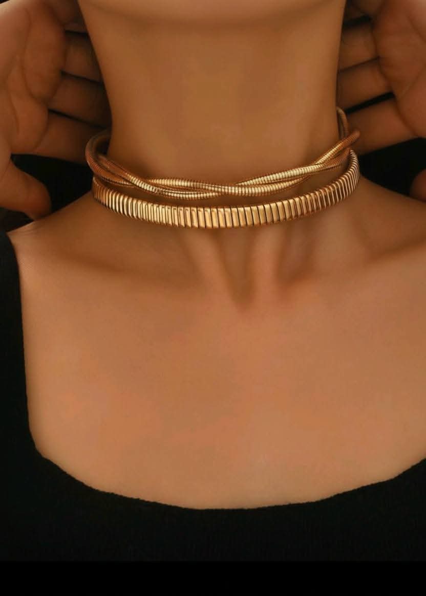 1pc Retro 18K Gold Plated Stainless Steel Flexible Choker Necklace, Ideal For Women's Daily Wear And Wedding Gift