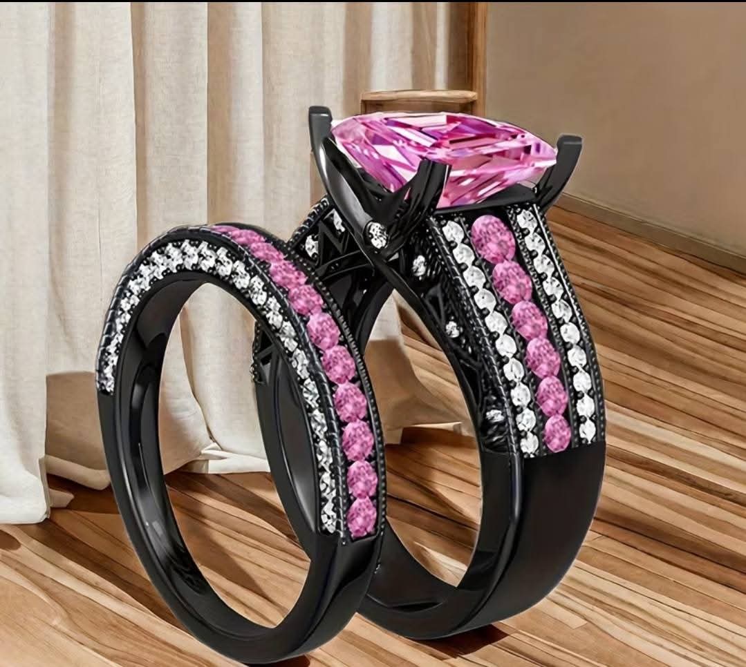 3CT Emerald Cut Lab-Created Sapphire Engagement Bridal Set  Black Gold Plated