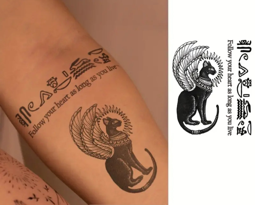 Egyptian Pharaoh Cat Temporary Tattoo – Mystical Ancient Feline Design
